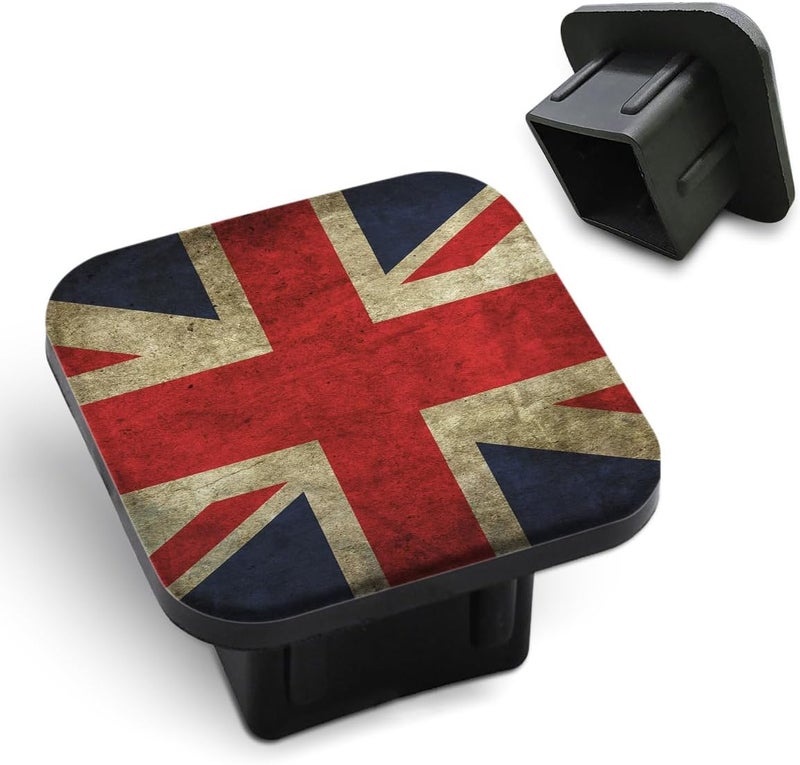 Tnomchey UK Flag Hitch Plug Cover Retro Grunge United Kingdom Flag of Great Britain 2 Inch Tow Hitch Cover Tube Cover Plug Cap Rubber Compatible with Most Auto Cars Trucks for 2 Inch Receivers - Image 1